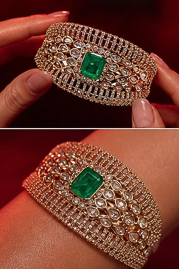 Micro Gold Finish Green Stone Bangle