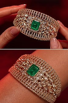 Micro Gold Finish Green Stone Bangle