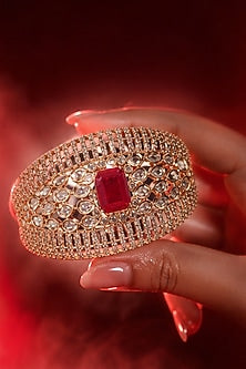 Micro Gold Finish Red Stone Bangle