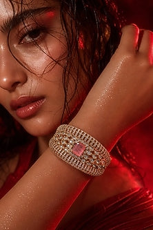 Micro Gold Finish Pink Stone Bangle