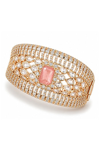 Micro Gold Finish Pink Stone Bangle