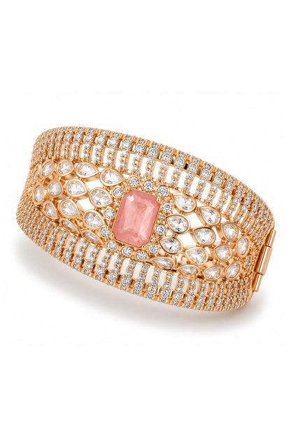 Micro Gold Finish Pink Stone Bangle