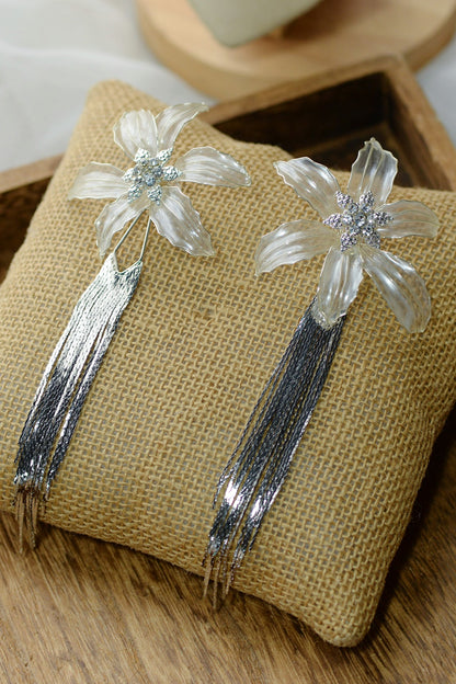 White & Silver Resin Push-Back Floral Earrings