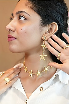 Gold Electo-Plated Hot Enameled Starfish Choker Necklace