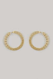 Gold Finish Lotus Hoop Earrings