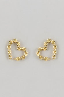 Gold Finish Chain Heart Stud Earrings