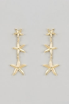 Gold Finish Starfish Long Earrings