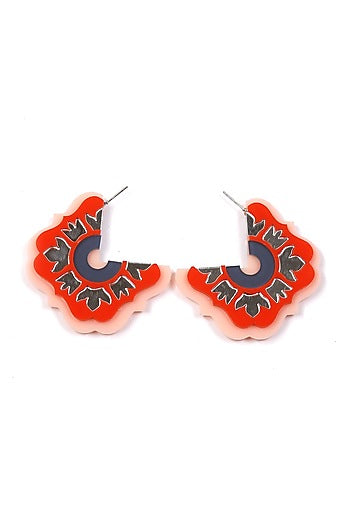 Red Persian Mirror Hoop Earrings