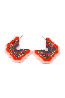 Red Persian Mirror Hoop Earrings