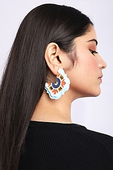 White & Blue Persian Mirror Hoop Earrings