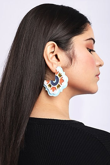 White & Blue Persian Mirror Hoop Earrings