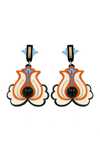 Cream & Orange Handmade Dangler Earrings