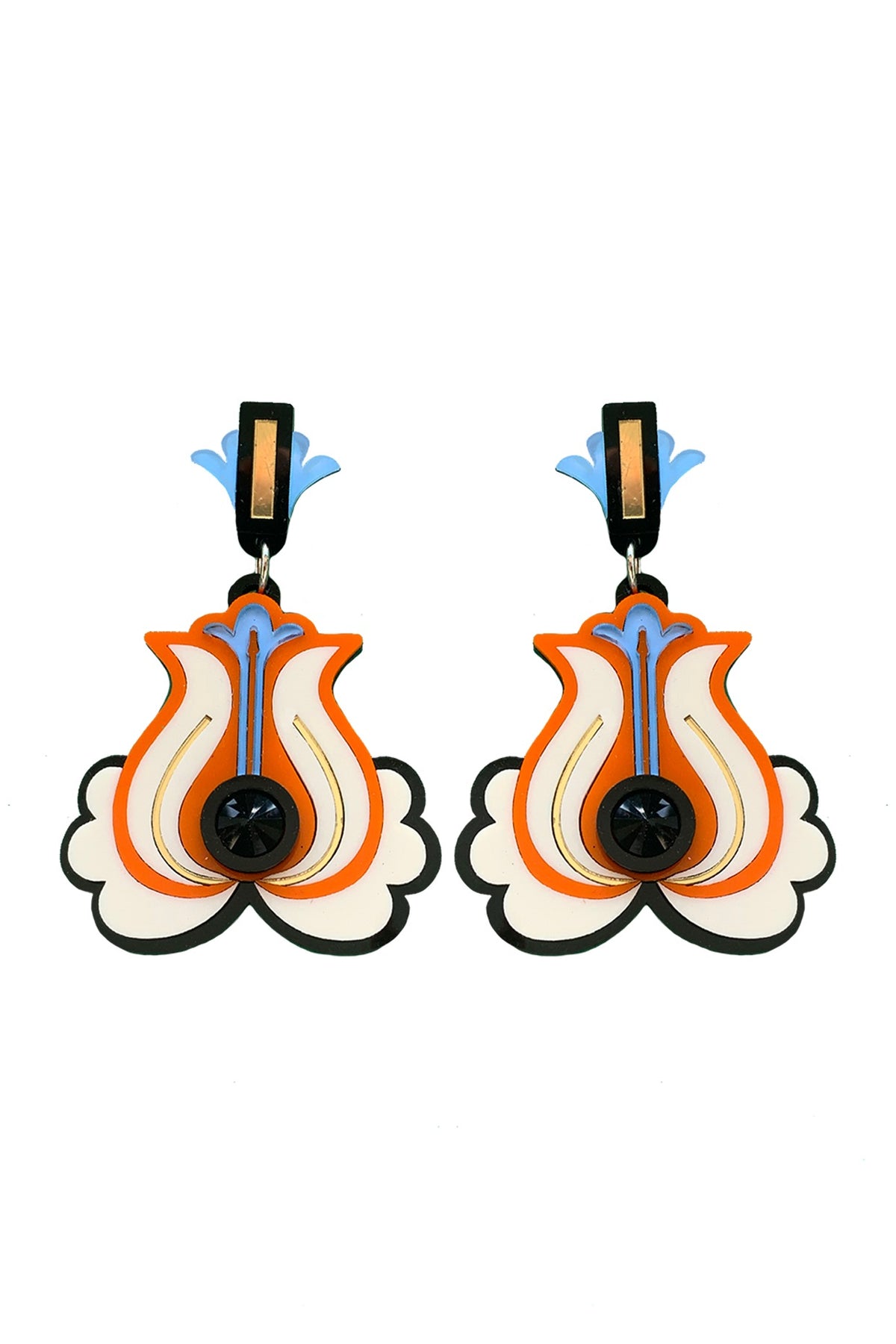Cream & Orange Handmade Dangler Earrings