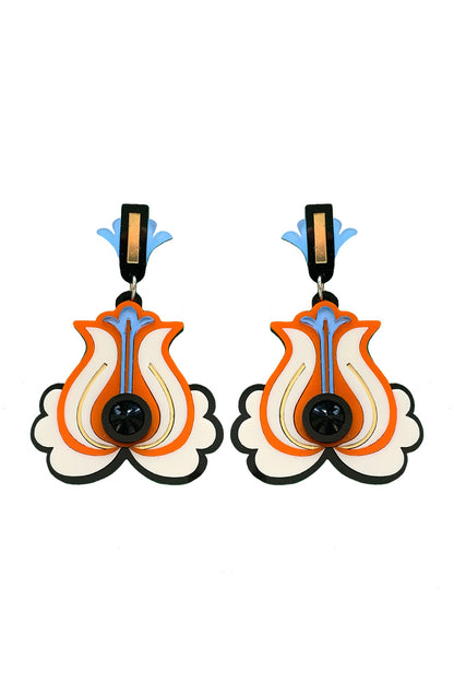 Cream & Orange Handmade Dangler Earrings