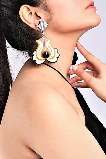 Cream & Orange Handmade Dangler Earrings