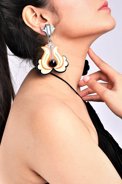 Cream & Orange Handmade Dangler Earrings