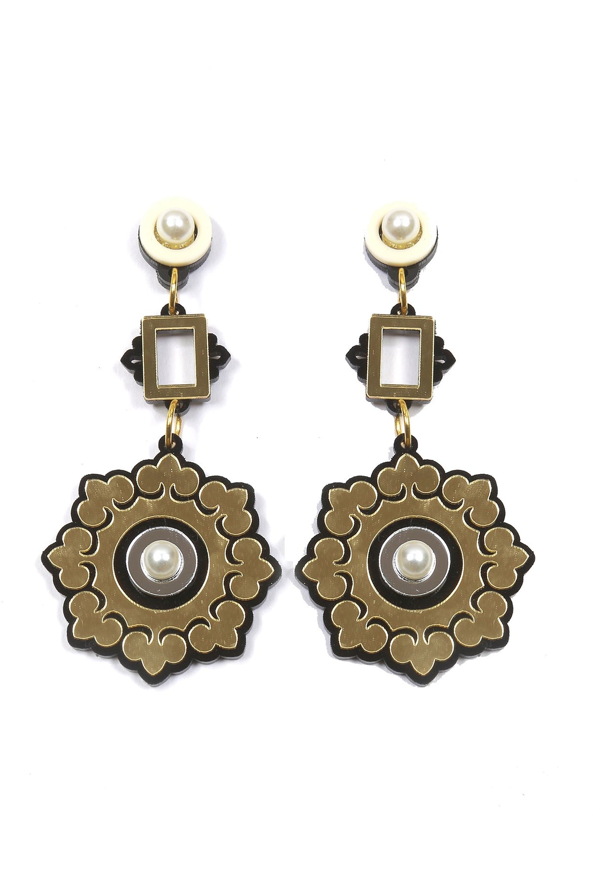 Gold Handmade Mandala Dangler Earrings