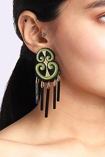 Olive & Black Handmade Dangler Earrings