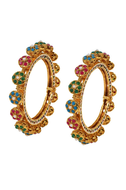 Stone Studded Pacheli Bangles - Set of 2 