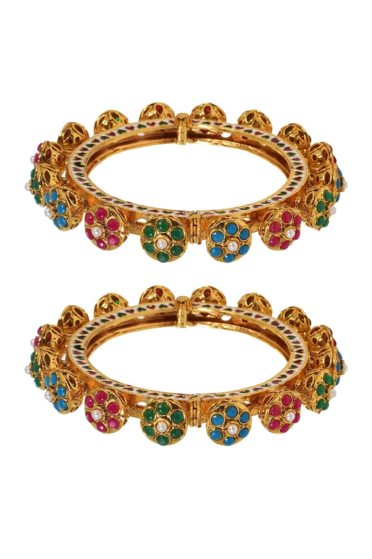 Stone Studded Pacheli Bangles - Set of 2 
