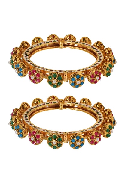 Stone Studded Pacheli Bangles - Set of 2 