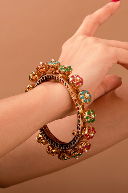 Stone Studded Pacheli Bangles - Set of 2 