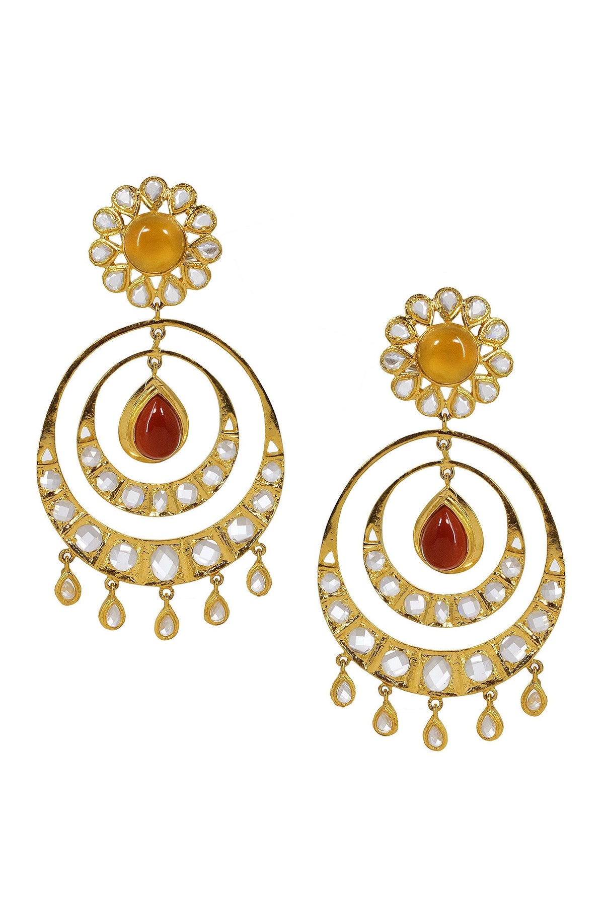 Onyx Kundan Embellished Tiered Chandbalis 