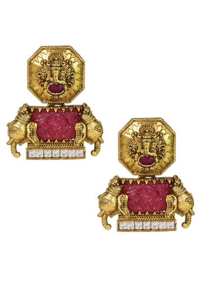 Carved Temple Antique Earrings 