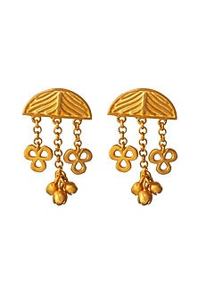 Gold Finish Statue Dangler Earrings In Sterling Silver