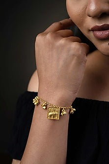 Gold Finish Elephant Bracelet In Sterling Silver