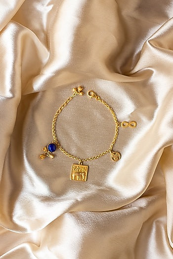 Gold Finish Indus Valley Charm Bracelet In Sterling Silver
