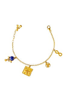 Gold Finish Indus Valley Charm Bracelet In Sterling Silver