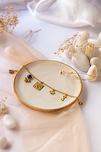 Gold Finish Indus Valley Charm Bracelet In Sterling Silver