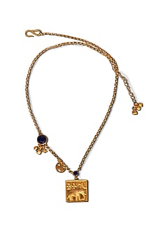 Gold Finish Semi-Precious Lapis Lazuli Charm Necklace In Sterling Silver