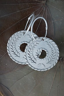 White Finish Wreath Hoop Earrings In Sterling Silver