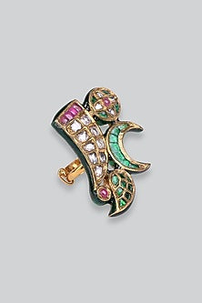 14kt Yellow Gold 24kt Natural Ruby & Emerald Polki Ring