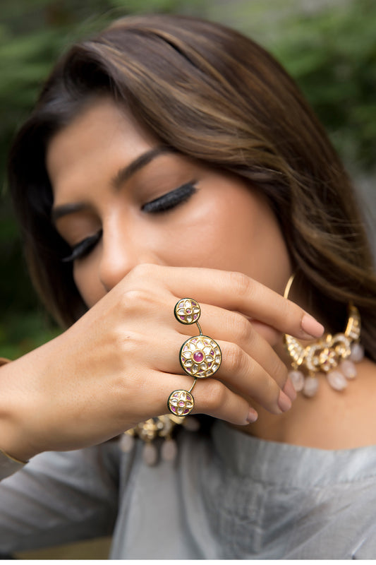 14kt Yellow Gold 24kt Natural Ruby & Polki Ring