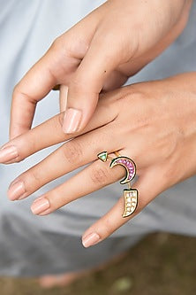 14kt Yellow Gold 24kt Natural Ruby & Emerald Polki Ring