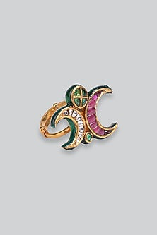 14kt Yellow Gold 24kt Natural Ruby & Emerald Polki Ring