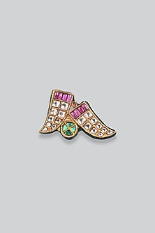 14kt Yellow Gold 24kt Natural Ruby & Emerald Polki Ring