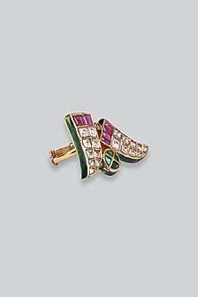 14kt Yellow Gold 24kt Natural Ruby & Emerald Polki Ring