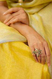 14kt Yellow Gold 24kt Natural Ruby & Emerald Polki Ring