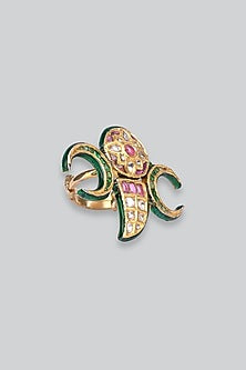 14kt Yellow Gold 24kt Natural Ruby & Emerald Polki Ring