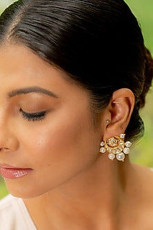 14kt Yellow Gold 24kt Natural Polki Diamond & Pearl Stud Earrings