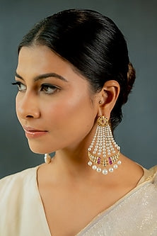 14kt Yellow Gold 24kt Natural Ruby & Polki Diamond Dangler Earrings