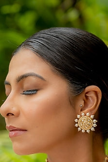 14kt Yellow Gold 24kt Natural Polki Diamond & Pearl Stud Earrings