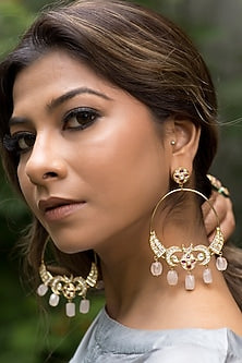 14kt Yellow Gold 24kt Natural Polki Diamond & Natural Ruby Chandbali Earrings