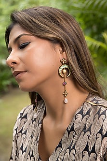 14kt Yellow Gold 24kt Natural Ruby & Emerald Polki Dangler Earrings