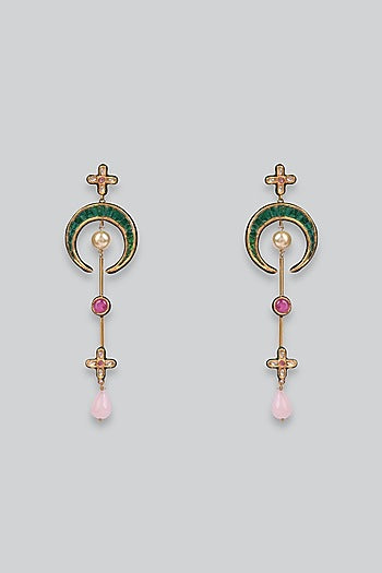 14kt Yellow Gold 24kt Natural Ruby & Emerald Polki Dangler Earrings