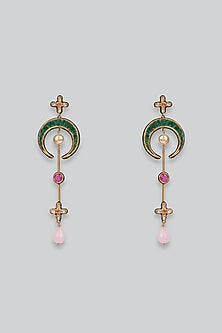 14kt Yellow Gold 24kt Natural Ruby & Emerald Polki Dangler Earrings